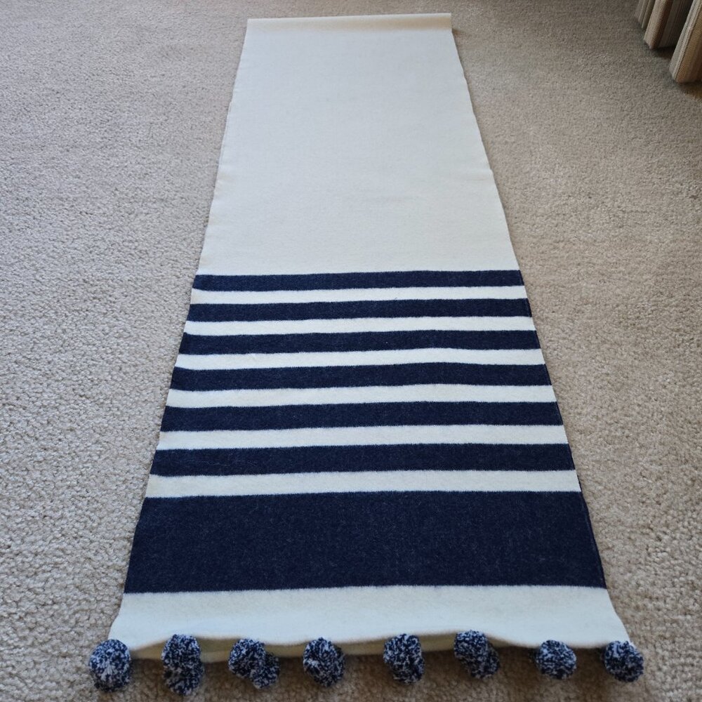 NWOT J. Crew Cream Wool Scarf with Navy Stripes - Picture 4 of 10